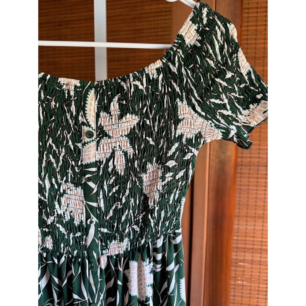Baltic Born Becca Smocked Maxi Dress Green Ivory Floral Size Small - Picture 4 of 6